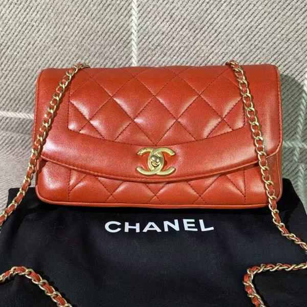 Chanel Classic Flap Lady Chain Bag - Red Leather with Gold Clasp