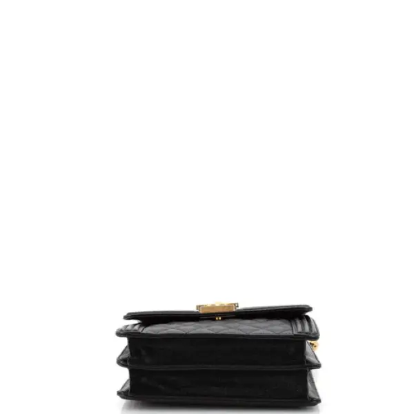 Chanel North South Boy Flap Bag Quilted Caviar Large