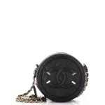 Chanel Filigree Round Clutch with Chain Quilted Caviar Mini