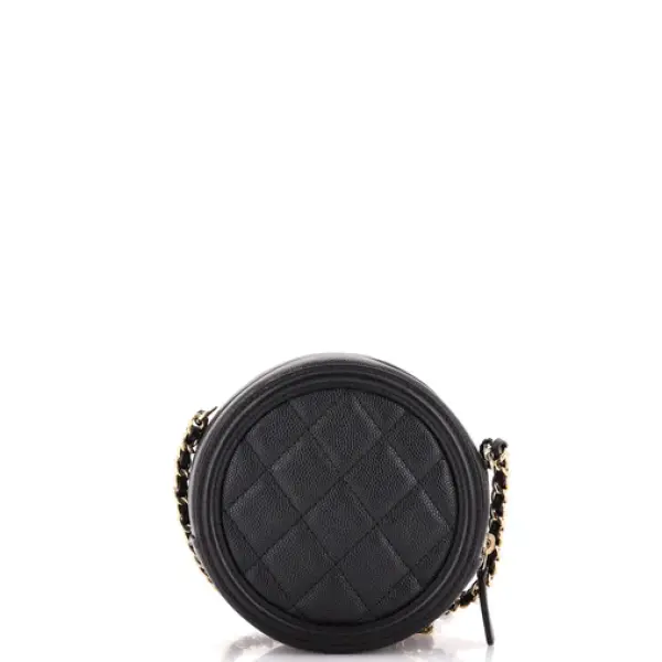 Chanel Filigree Round Clutch with Chain Quilted Caviar Mini