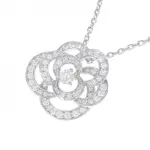 Chanel Camellia Pendant Necklace 18K White Gold Medium with Diamond