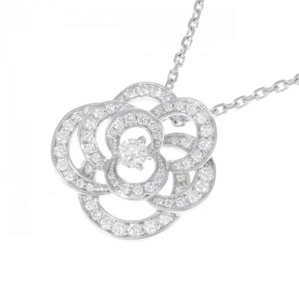 Chanel Camellia Pendant Necklace 18K White Gold Medium with Diamond