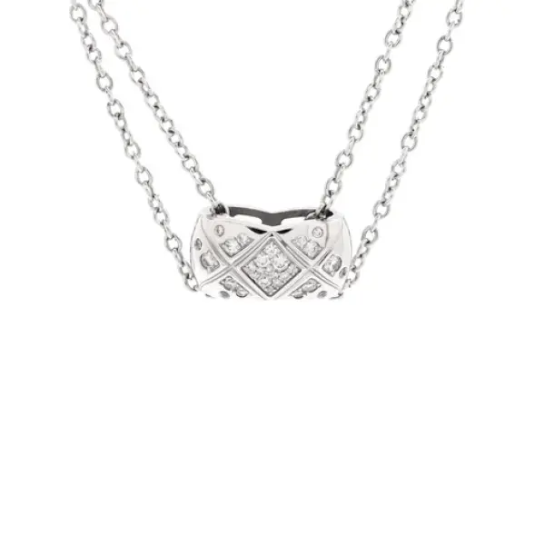 Chanel Coco Crush Double Chain Pendant Necklace 18K White Gold with Diamonds