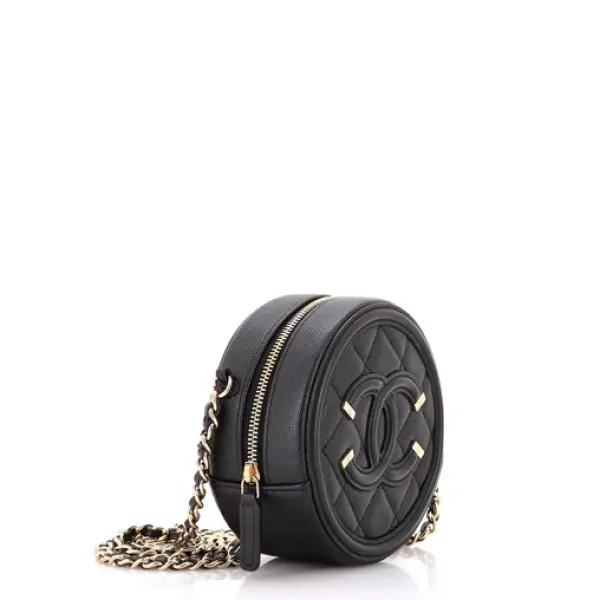 Chanel Filigree Round Clutch with Chain Quilted Caviar Mini