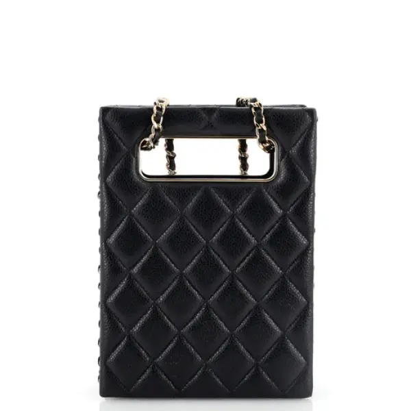 Chanel Chain Around Cut Out Handle Evening Tote Quilted Caviar Mini