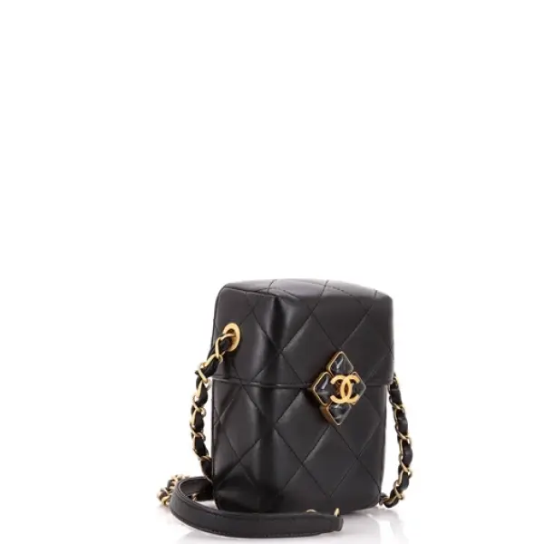 Chanel Diamond Lock CC Phone Holder Crossbody Bag Quilted Lambskin Mini