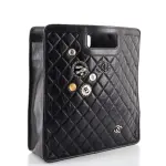 Chanel Charms Cut Out Handle Shopping Tote Quilted Aged Calfskin Large
