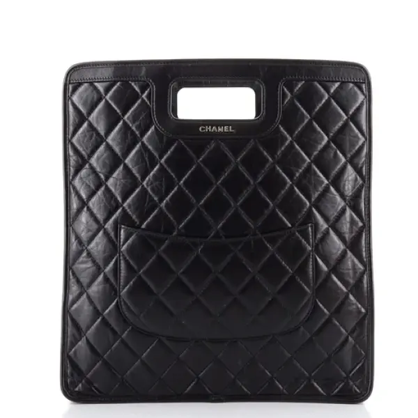 Chanel Charms Cut Out Handle Shopping Tote Quilted Aged Calfskin Large