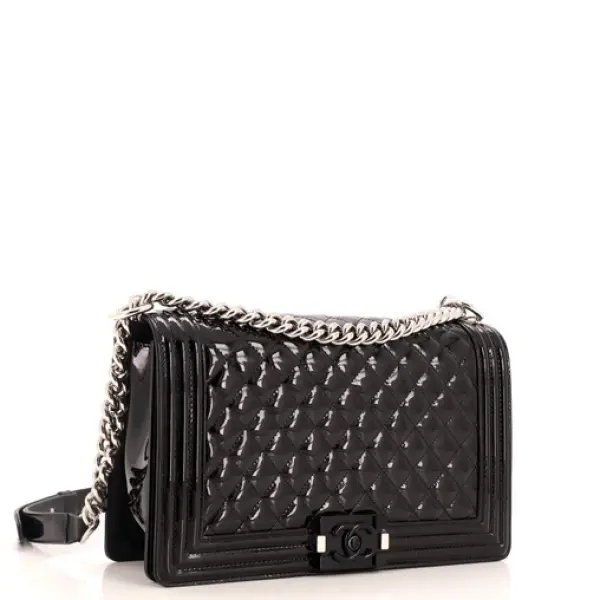 Chanel Boy Flap Bag Quilted Plexiglass Patent New Medium