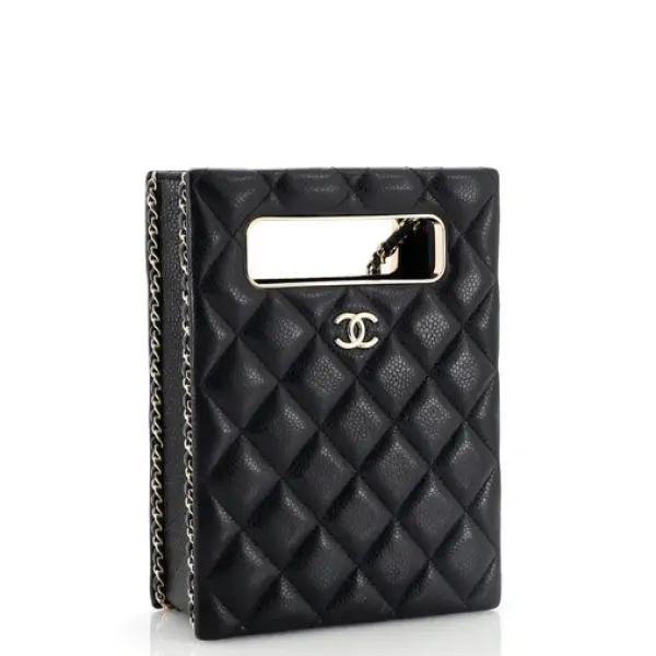 Chanel Chain Around Cut Out Handle Evening Tote Quilted Caviar Mini