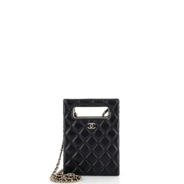 Chanel Chain Around Cut Out Handle Evening Tote Quilted Caviar Mini