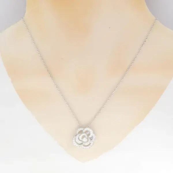 Chanel Camellia Pendant Necklace 18K White Gold Medium with Diamond