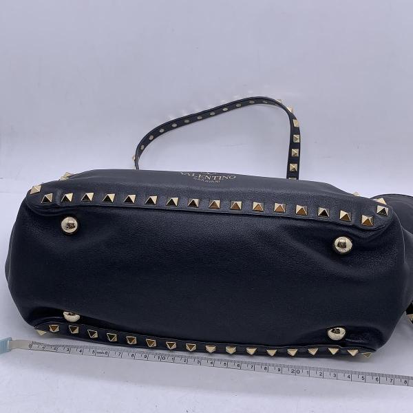 VALENTINO Garavani Rockstud Black Leather Tote Shoulder Bag