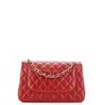Chanel Jumbo Red Caviar Leather Double Flap Silver Hardware Bag.