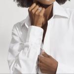 De Beers Enchanted Lotus 18K white gold ring with full diamond and mother-of-pearl inlay