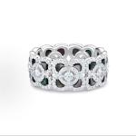 De Beers Enchanted Lotus 18K white gold ring with full diamond and mother-of-pearl inlay