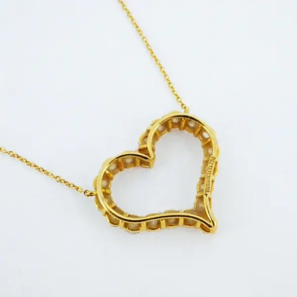 Tiffany & Co. 18K Gold Diamond Engraved Heart-shaped Drop Necklace