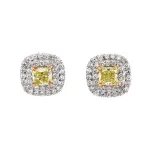 Tiffany & Co. Soleste Stud Earrings Platinum and 18K Yellow Gold with Diamonds and Cushion Cut Yellow Diamond