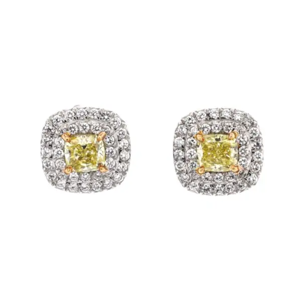 Tiffany & Co. Soleste Stud Earrings Platinum and 18K Yellow Gold with Diamonds and Cushion Cut Yellow Diamond