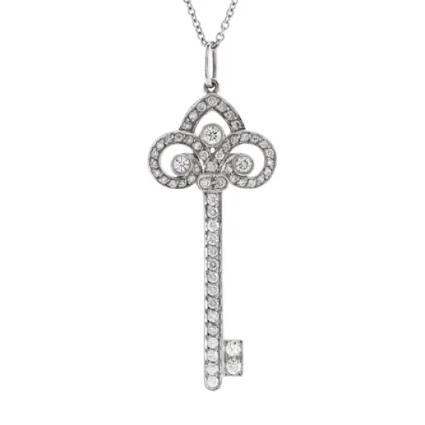 Tiffany & Co. Fleur de Lis Key Pendant Necklace Platinum with Diamonds