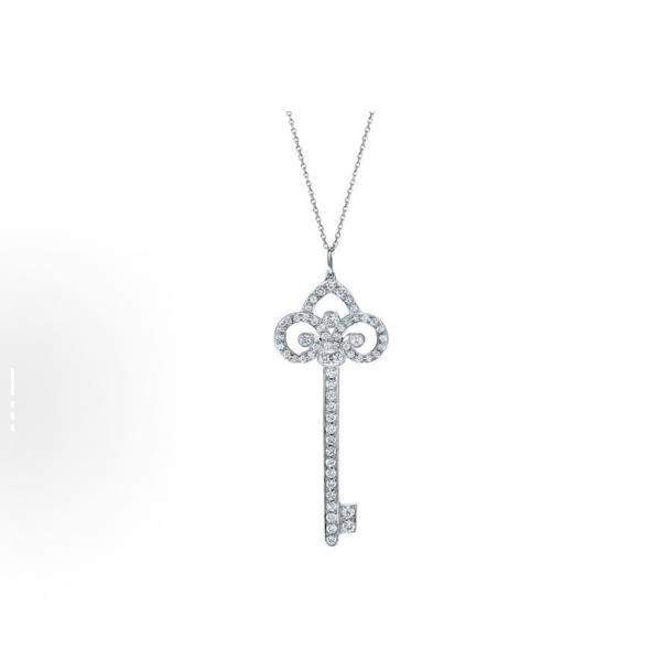 Tiffany & Co. Fleur de Lis Key Pendant Necklace Platinum with Diamonds