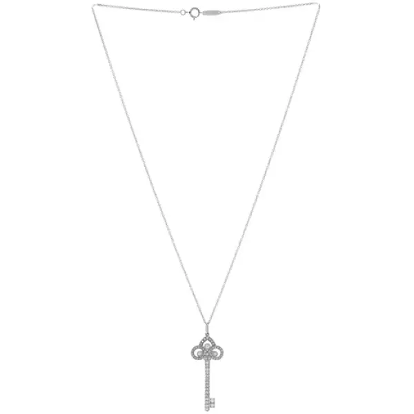 Tiffany & Co. Fleur de Lis Key Pendant Necklace Platinum with Diamonds