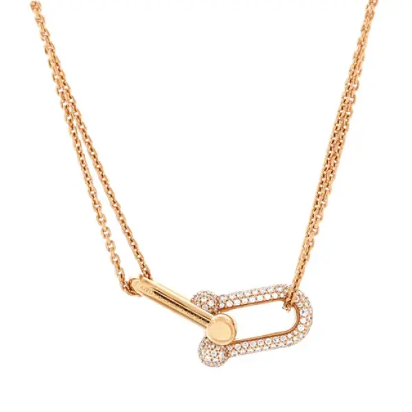 Tiffany & Co. HardWear Double Link Pendant Necklace 18K Rose Gold with Diamonds
