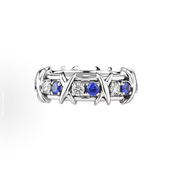Tiffany & Co. Schlumberger Sixteen Stone series platinum ring set with blue sapphires