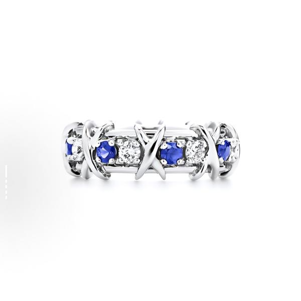 Tiffany & Co. Schlumberger Sixteen Stone series platinum ring set with blue sapphires