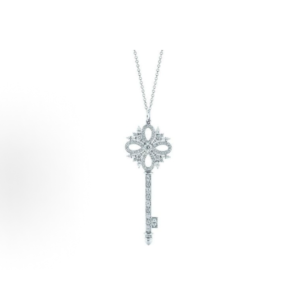 Tiffany & Co. Victoria Key Pendant Necklace Platinum and 18k White Gold with Diamonds large
