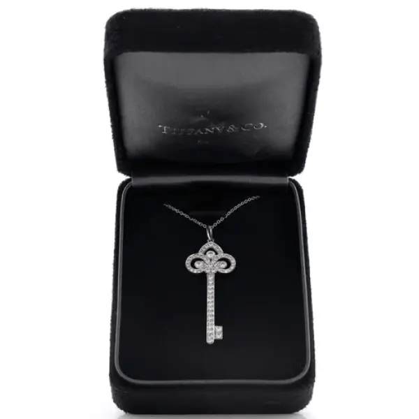 Tiffany & Co. Fleur de Lis Key Pendant Necklace Platinum with Diamonds