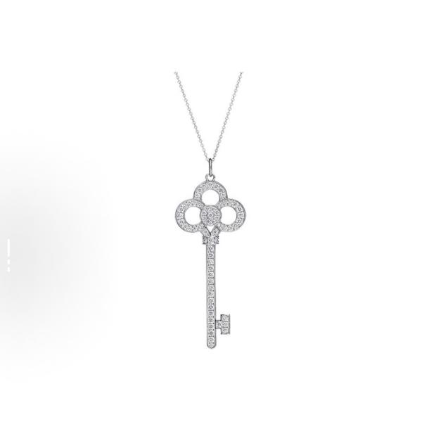 Tiffany & Co. Key series key-shaped large-sized white gold full-diamond necklace