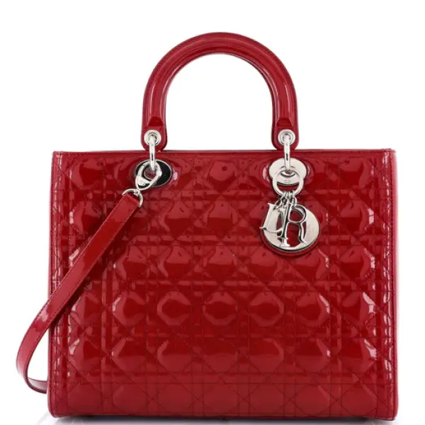 Dior Lady Dior Bag Cannage Quilt Patent Large Reb