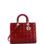 Dior Lady Dior Bag Cannage Quilt Patent Large Reb