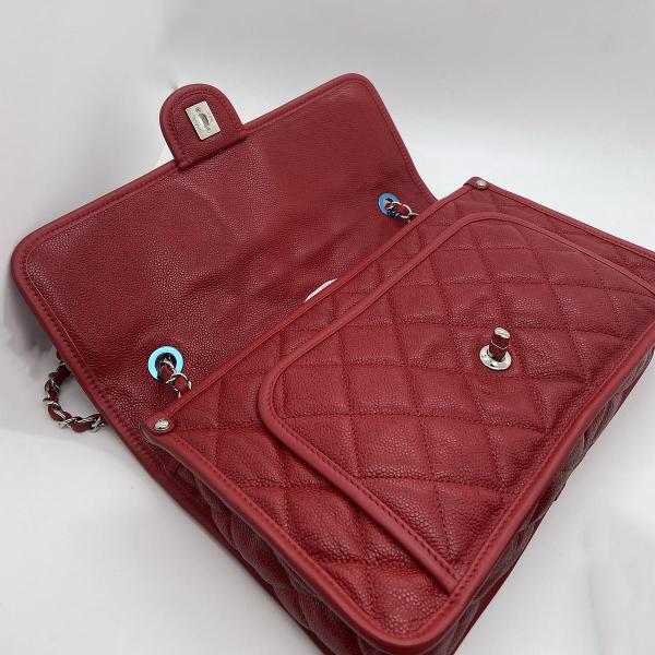 Chanel Red Caviar Leather Seasonal Classic Flap Chain Bag