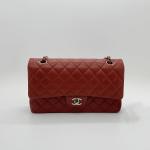 Chanel Medium Classic Flap Chain Bag, Burgundy Lambskin, Double Flap, Light Gold Hardware