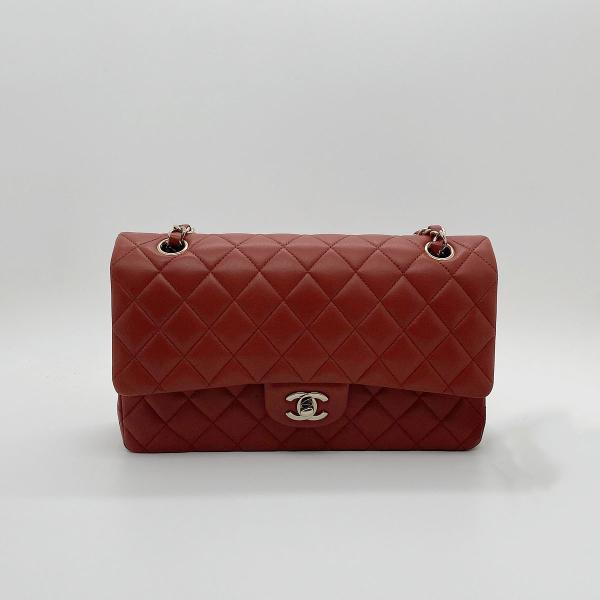 Chanel Medium Classic Flap Chain Bag, Burgundy Lambskin, Double Flap, Light Gold Hardware