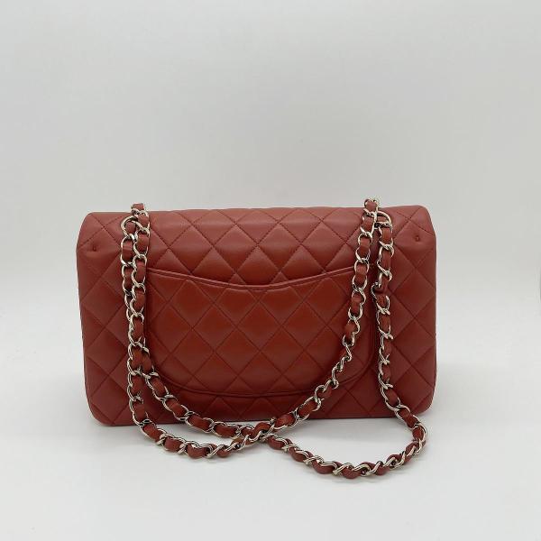 Chanel Medium Classic Flap Chain Bag, Burgundy Lambskin, Double Flap, Light Gold Hardware