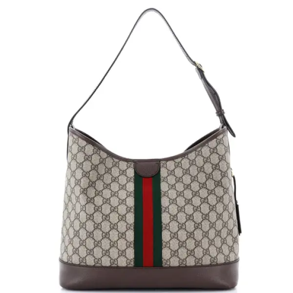 Gucci Ophidia Open Bucket Bag GG Coated Canvas with Leather Medium