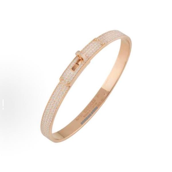 Hermes Kelly Bracelet 18K Rose Gold and Pave Diamonds Small