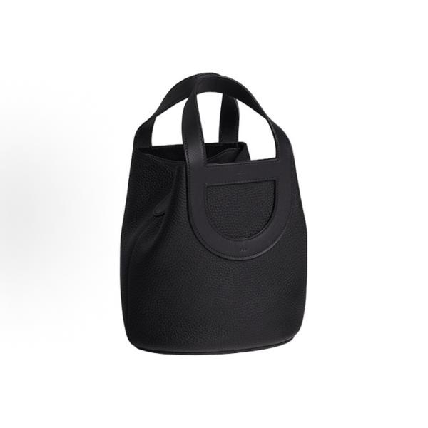 Hermès In The Loop 23 black silver-studded TC leather pig-nose basket bag for carrying water and handbag
