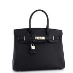 Hermes Birkin Handbag Noir Epsom with Palladium Hardware 35
