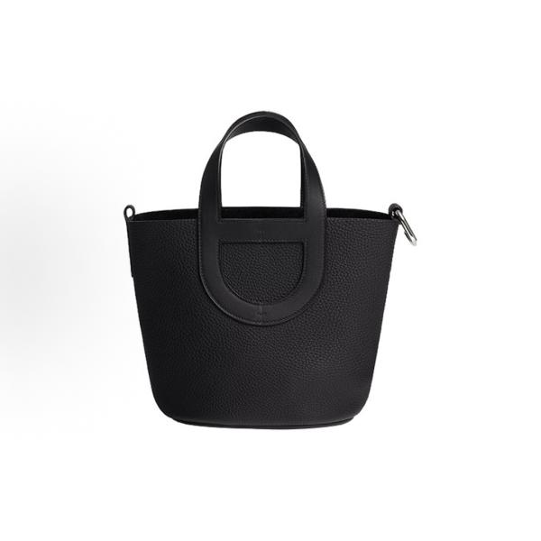Hermès In The Loop 23 black silver-studded TC leather pig-nose basket bag for carrying water and handbag