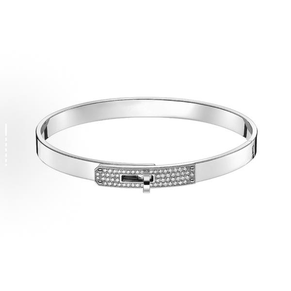 Hermès Kelly bracelet with half diamonds, 18K white gold, for both men and women