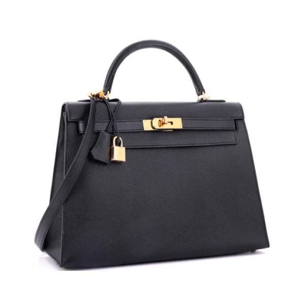Hermes Kelly Handbag Noir Epsom with Gold Hardware 32