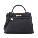 Hermes Kelly Handbag Noir Epsom with Gold Hardware 32