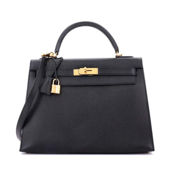 Hermes Kelly Handbag Noir Epsom with Gold Hardware 32