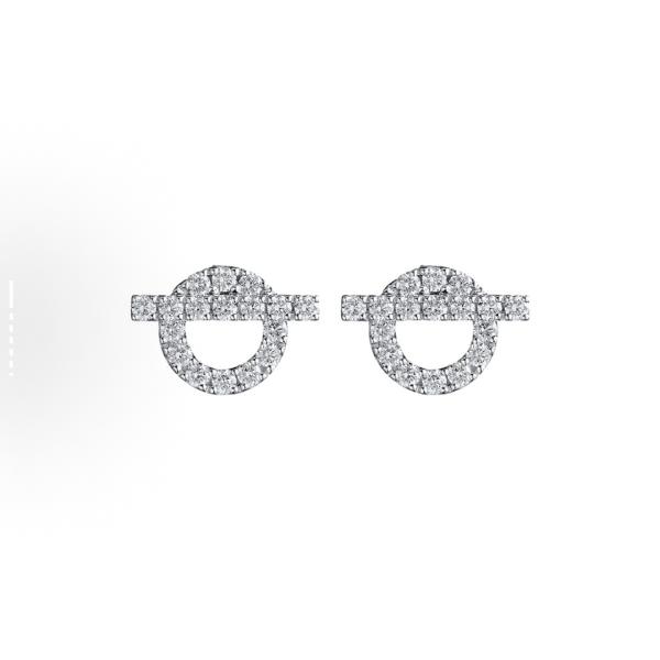 Hermès Finesse series small Q platinum full-diamond earrings with diamond pendants