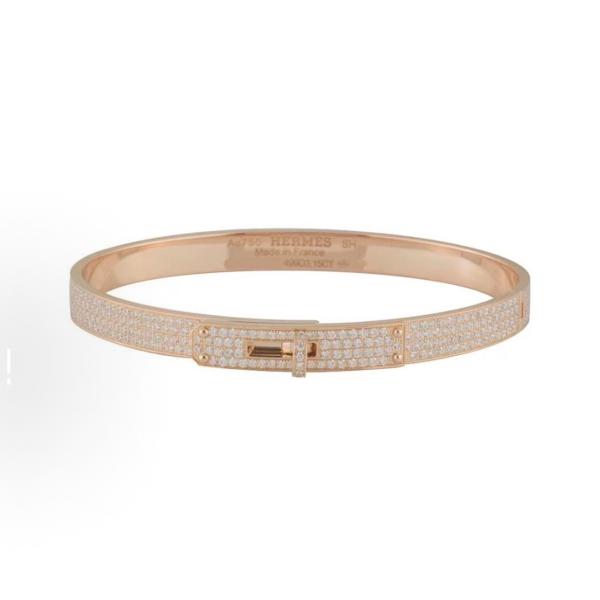 Hermes Kelly Bracelet 18K Rose Gold and Pave Diamonds Small