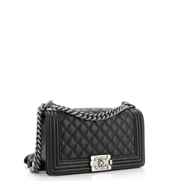 Chanel Boy Flap Bag Quilted Caviar Old Medium